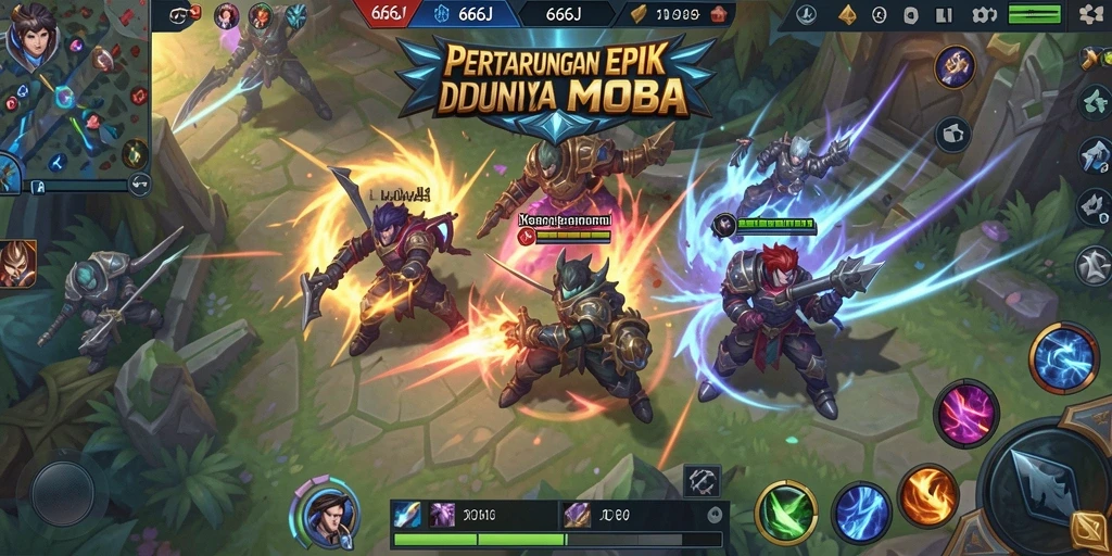 Gameplay seru di arena pertarungan MOBA 666J.