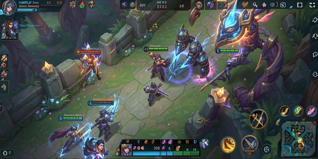 Tangkapan layar gameplay <strong>HARAPJP</strong> yang menampilkan pertarungan seru antara tim.