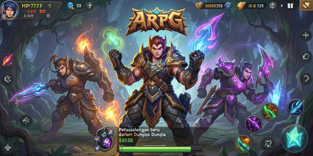 Tangkapan layar menunjukkan pertarungan seru dalam HP777 di dunia ARPG.