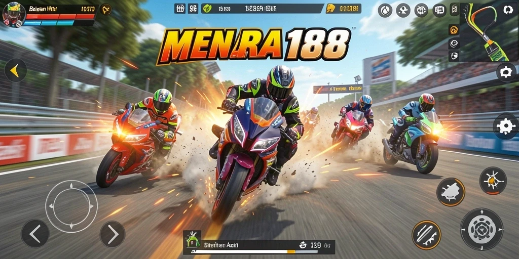 Screenshot menampilkan aksi balapan motor yang mendebarkan.