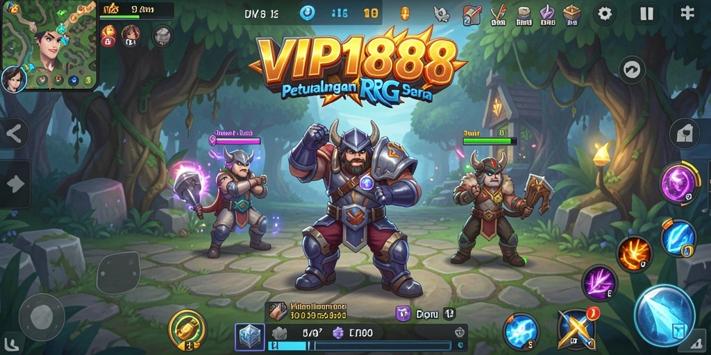 Menampilkan aksi pertempuran seru di dalam game RPG VIP188.